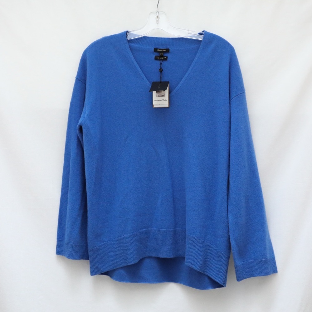 NWT Massimo Dutti cashmere wool V-Neck Sweater loose fit oversize bright blue S